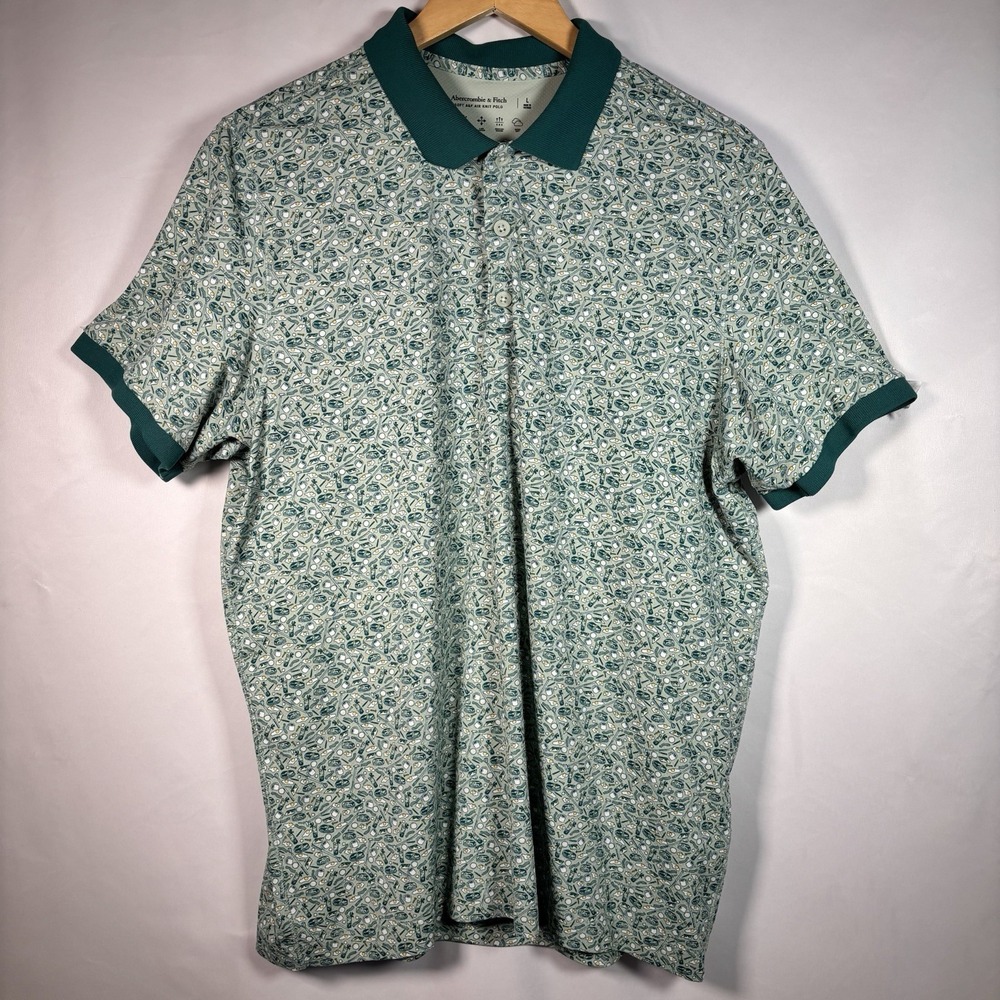 Abercrombie Fitch Polo Shirt Mens Large Soft Air Knit Golf Breakfast Bacon Eggs